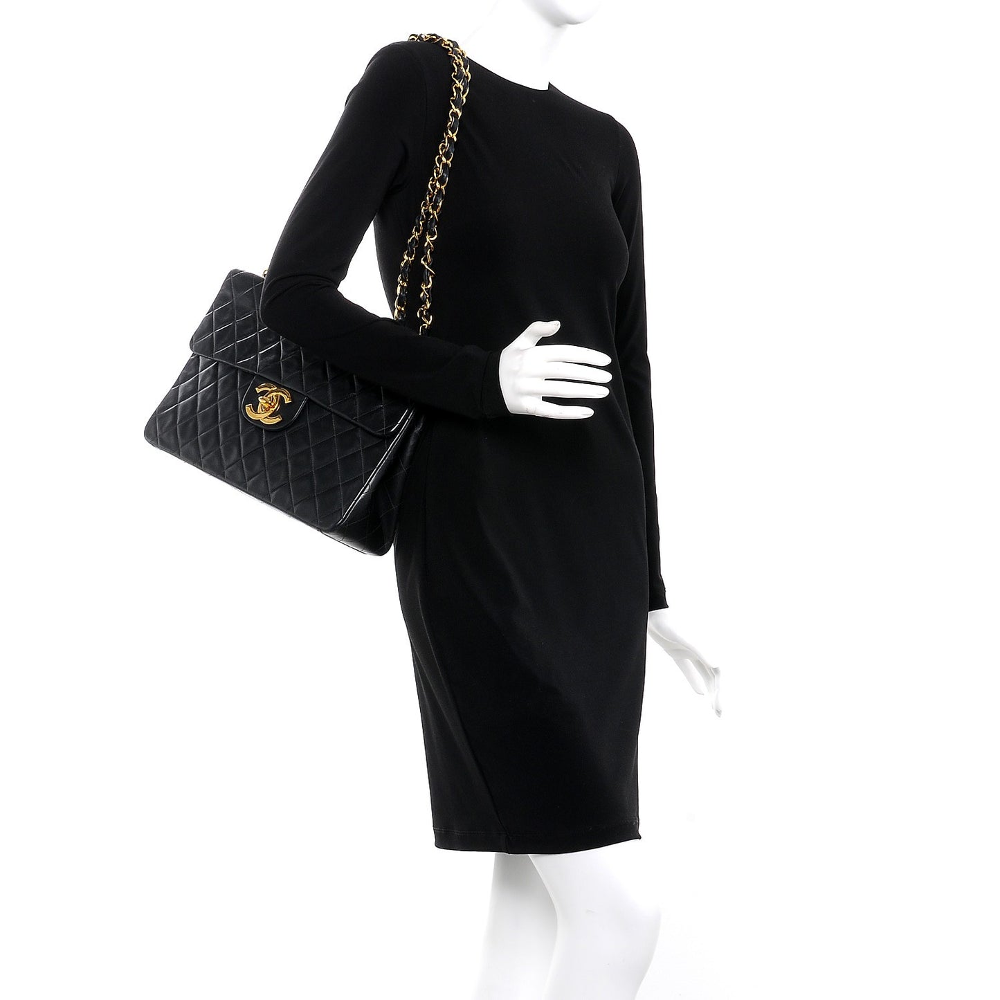 Lambskin Quilted XL Jumbo Single Flap Black