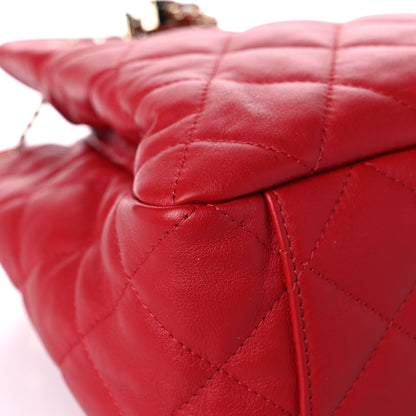 Chanel Lambskin Quilted Chain Drawstring Bag Red 8 of 16