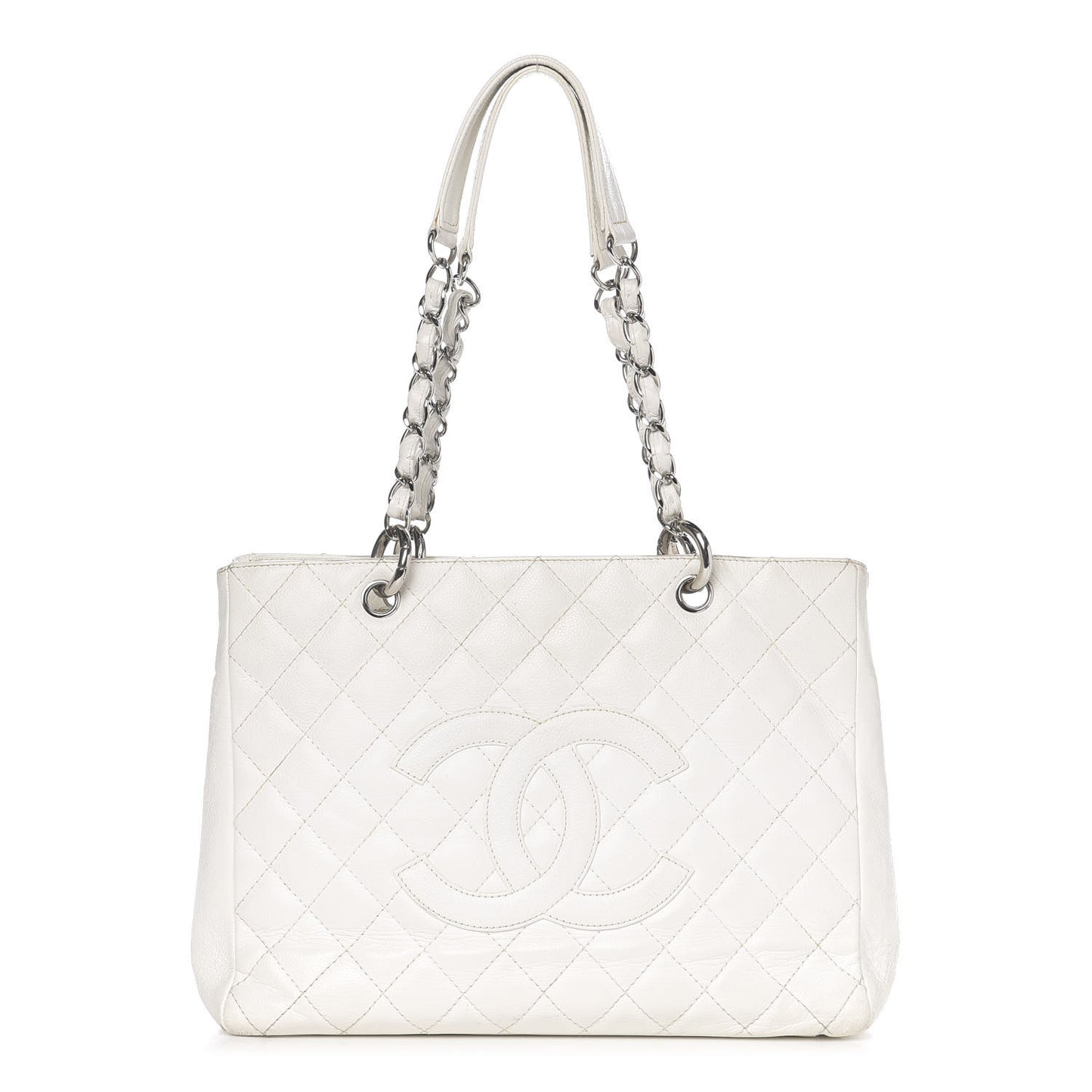 Caviar Quilted Grand Shopping Tote GST White