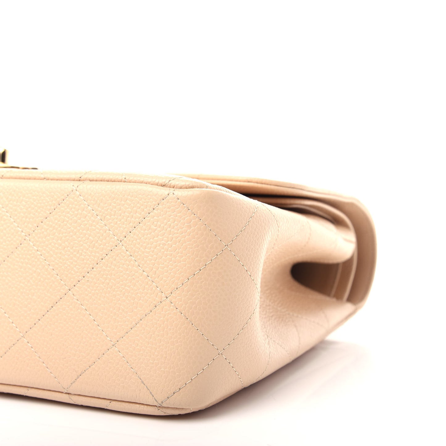 Caviar Quilted Jumbo Double Flap Light Beige