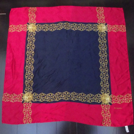 Silk Chain Scarf Red and Navy 90