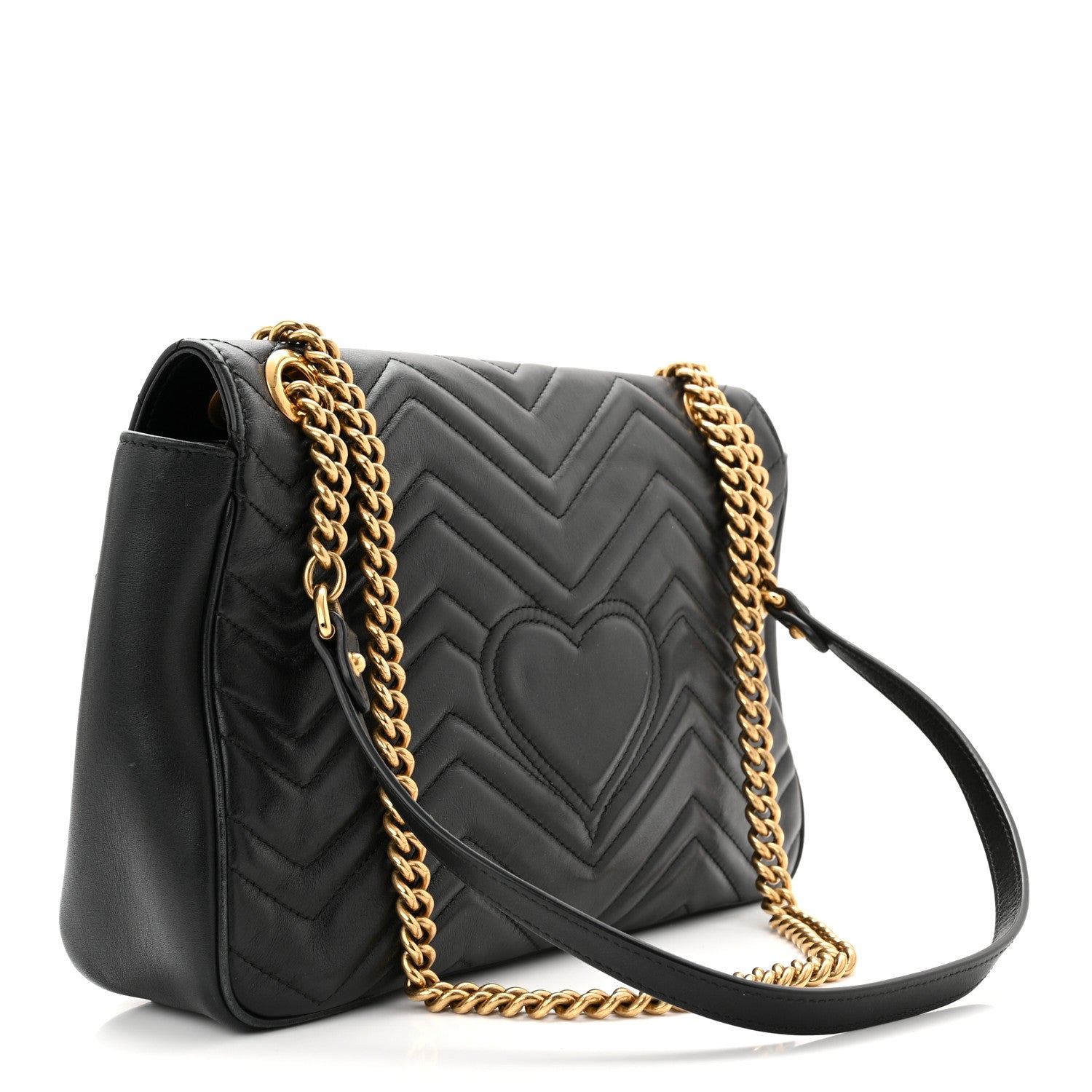 Gucci Calfskin Matelasse Medium GG Marmont Shoulder Bag Black 3 of 10