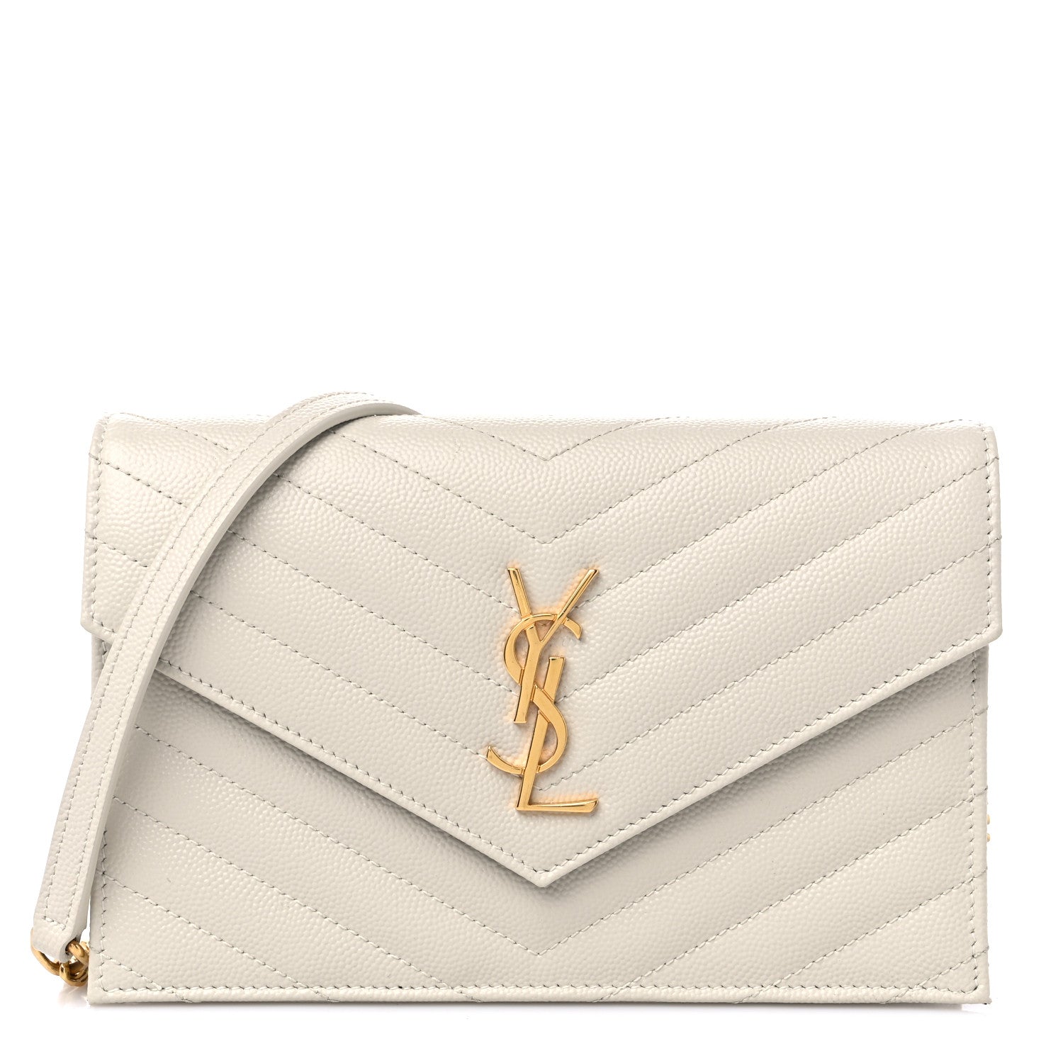 Saint Laurent Grain De Poudre Matelasse Chevron Cassandre Envelope Chain Wallet Crema Soft 1 of 11