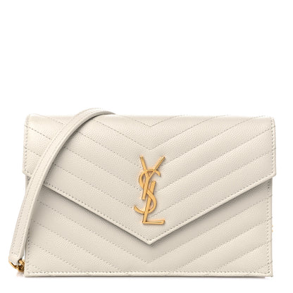 Saint Laurent Grain De Poudre Matelasse Chevron Cassandre Envelope Chain Wallet Crema Soft 1 of 11