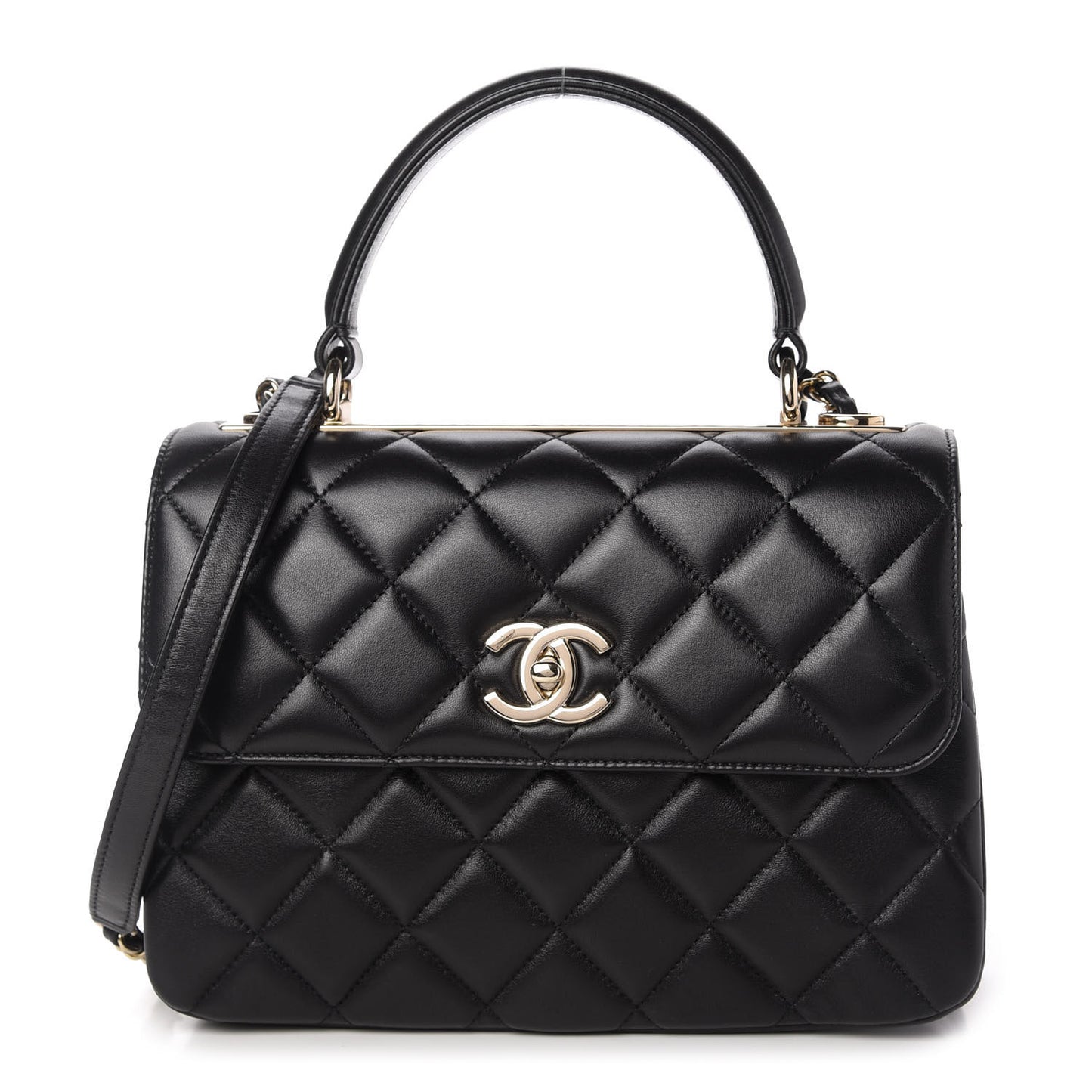 Lambskin Quilted Small Trendy CC Dual Handle Flap Bag Black