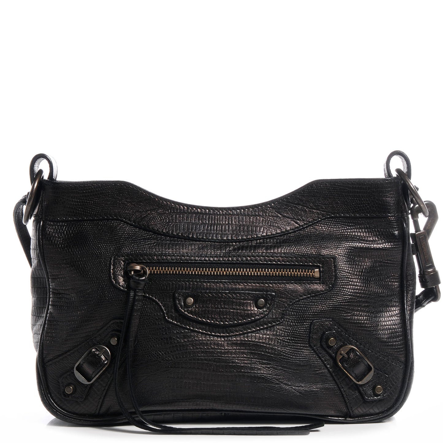 Agneau Lizard Embossed Classic Hardware Hip Black
