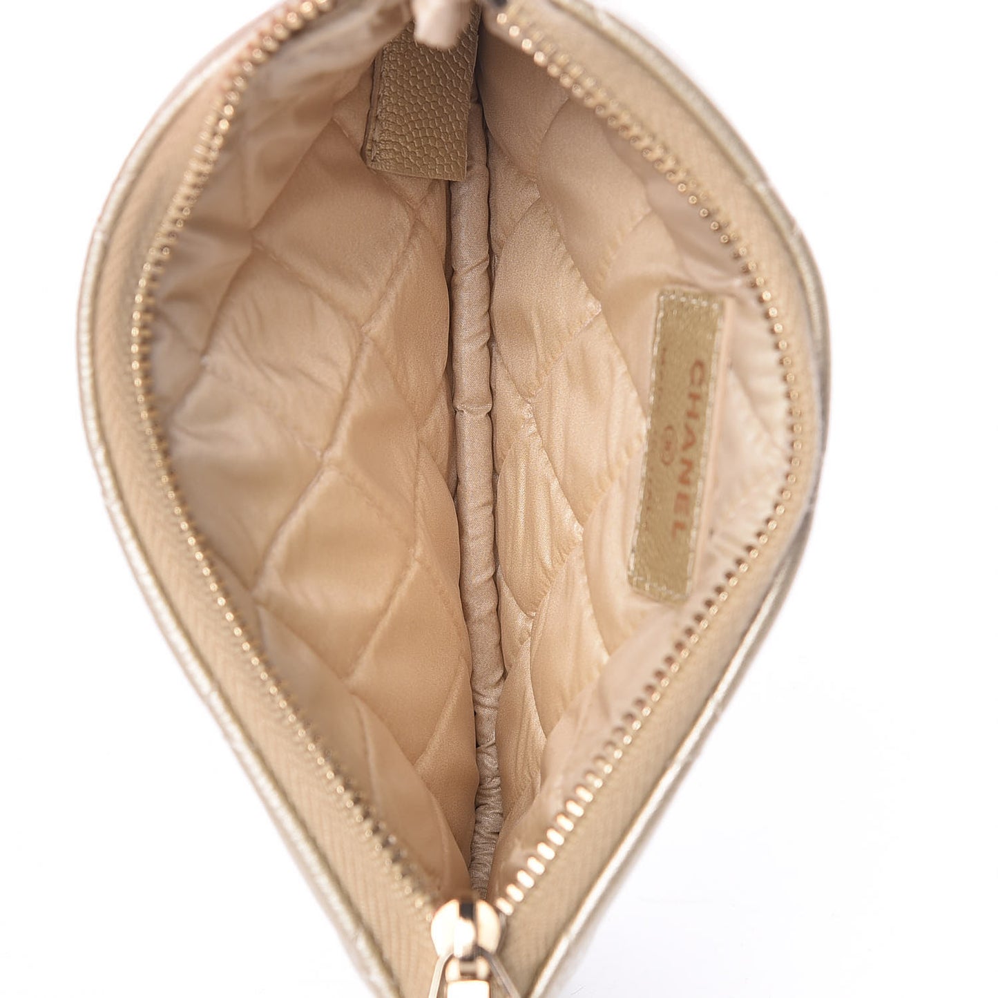 Metallic Caviar Quilted Small Cosmetic Case Gold