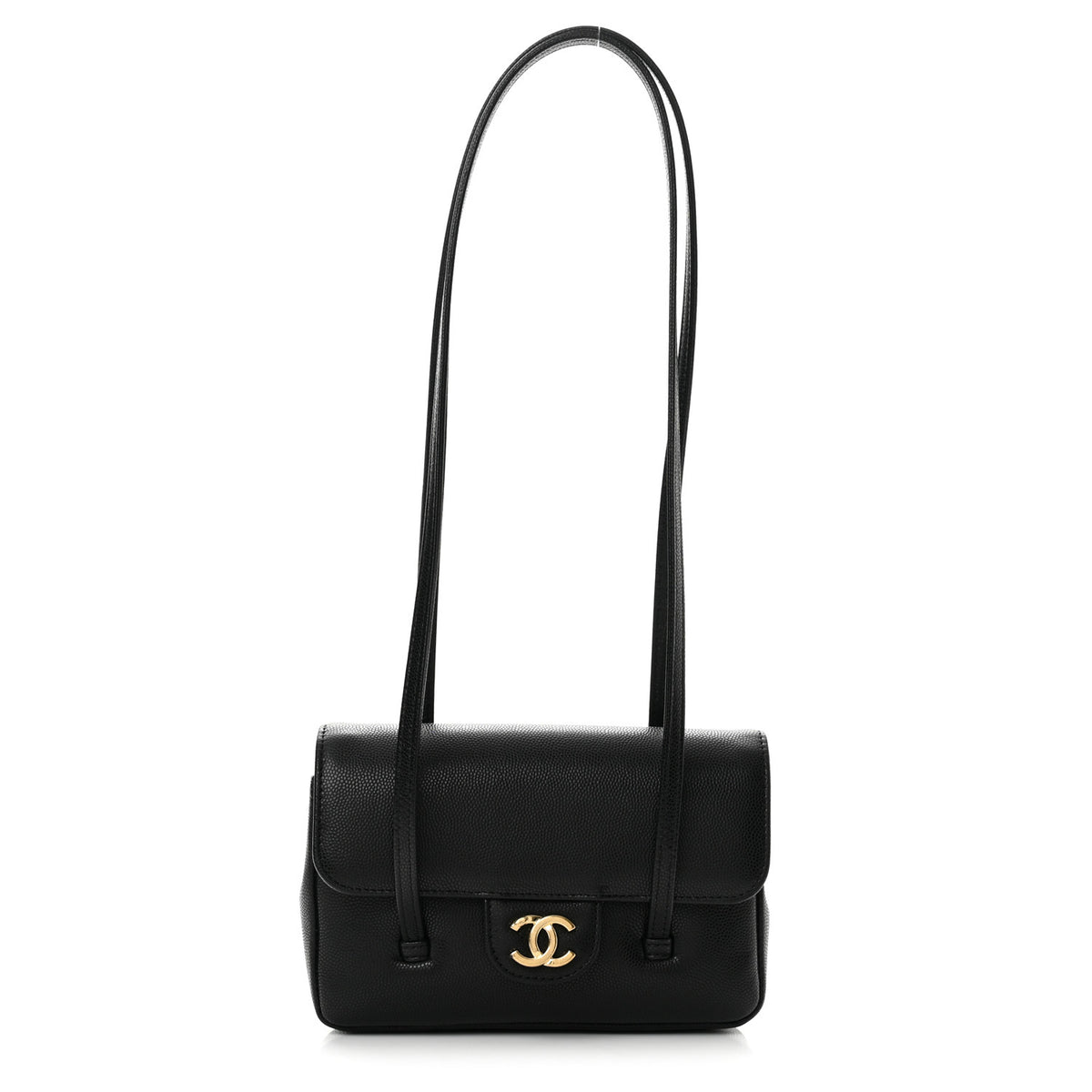Shiny Caviar Mini Preppy Coco Shoulder Bag Black