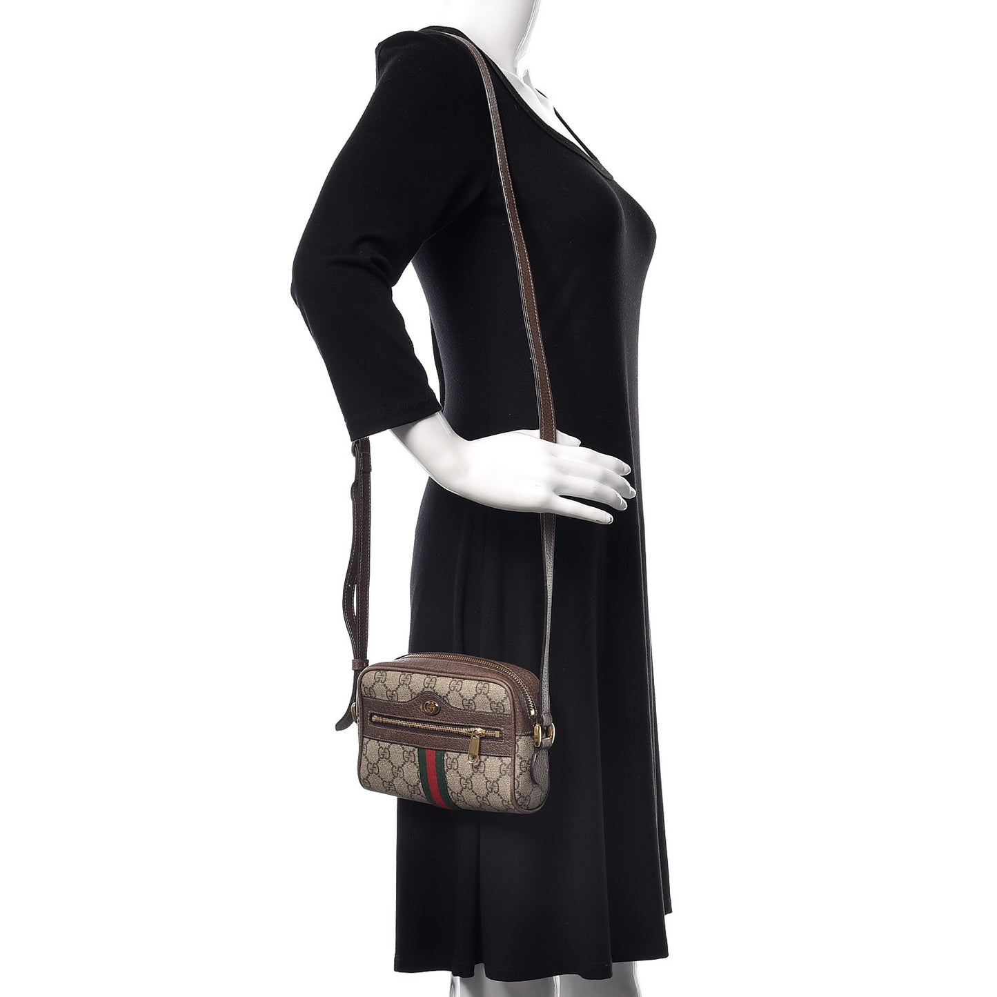 GG Supreme Monogram Web Mini Ophidia Shoulder Bag Brown