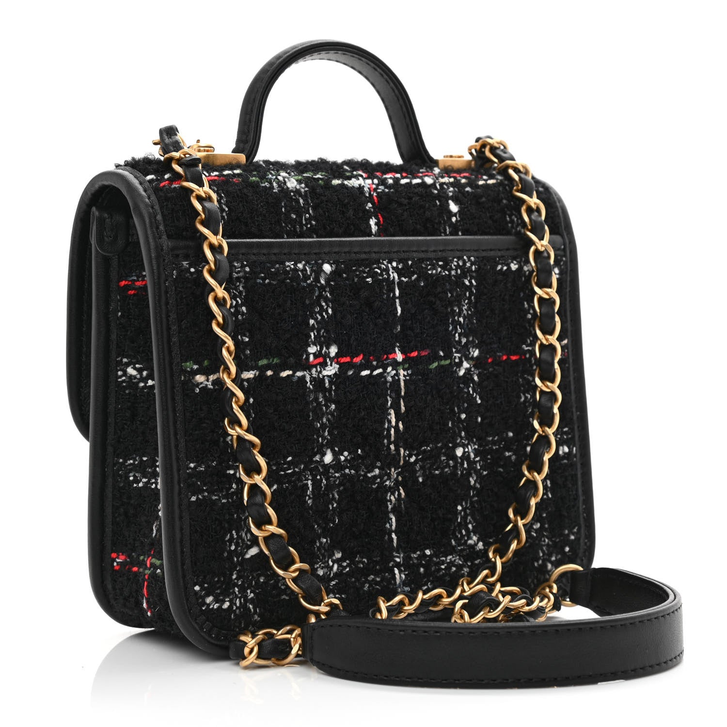 Chanel Tweed School Memory Mini Top Handle Flap Black White 2 of 9