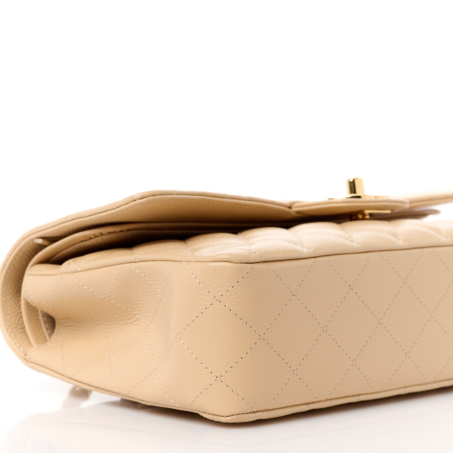 Caviar Quilted Medium Double Flap Beige