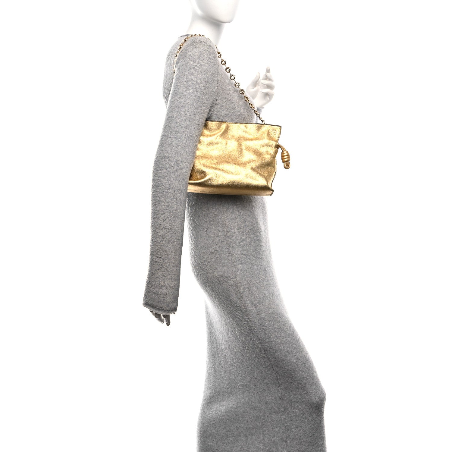 Loewe Metallic Calfskin Mini Chain Flamenco Knot Clutch Gold 2 of 11