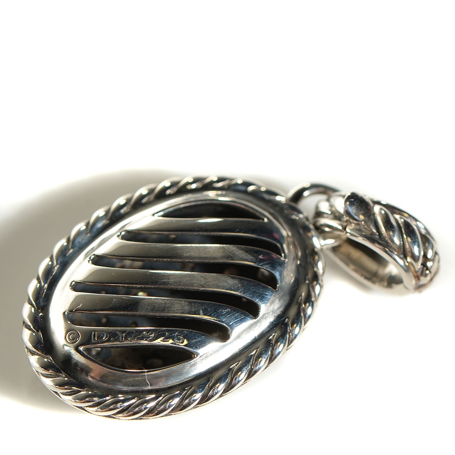 David Yurman Sterling Silver Diamond Midnight Melange Oval Enhancer Pendant 5 of 7