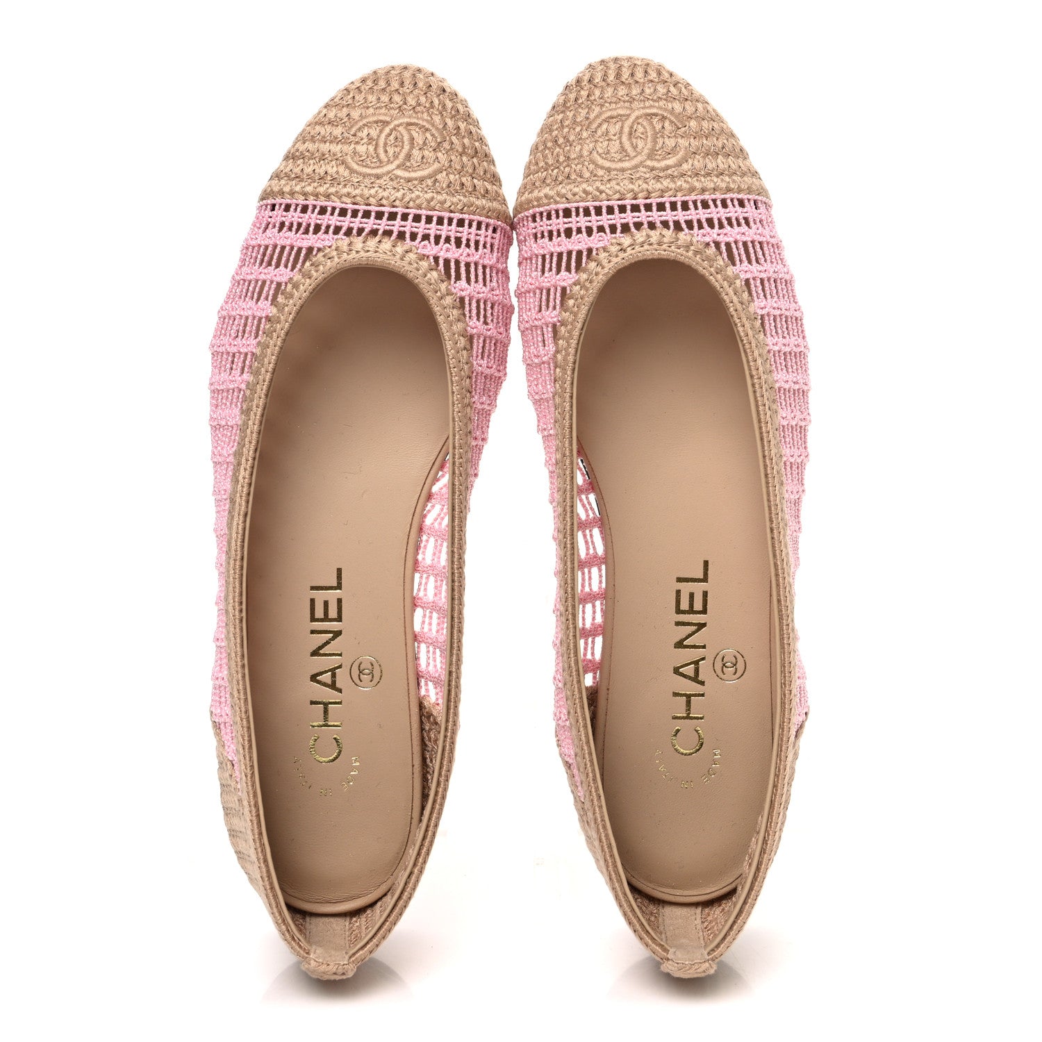 Chanel Raffia Cap Toe Ballerina Flats 37 Pink Beige 2 of 10
