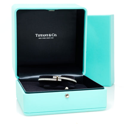 Tiffany Platinum 18K Yellow Gold Diamond Edge Hinged Bypass Bangle Bracelet 4 of 4