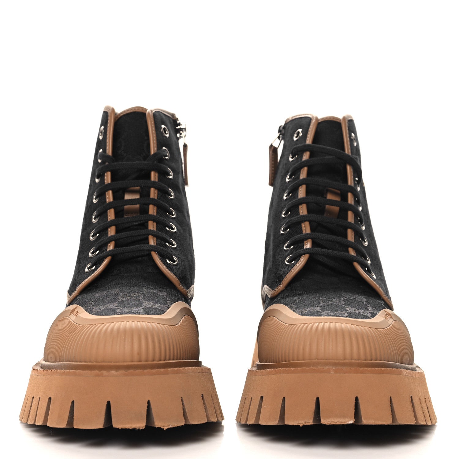 Gucci Monogram Miro Soft Calfskin Mens Lace Up Combat Boots 9.5 Black Koi Beige 3 of 9