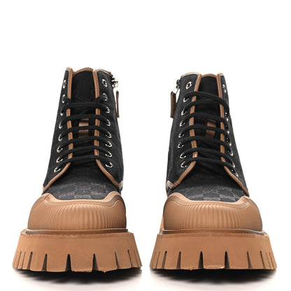 Gucci Monogram Miro Soft Calfskin Mens Lace Up Combat Boots 9.5 Black Koi Beige 3 of 9