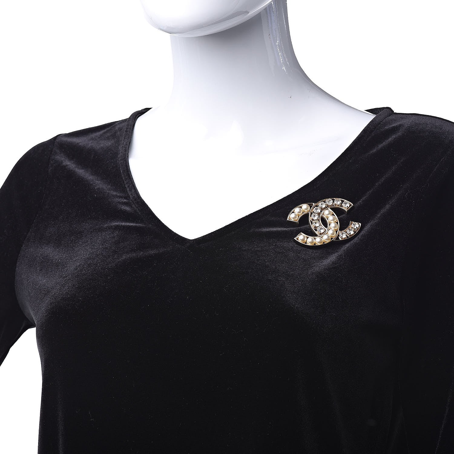 Chanel Pearl Crystal CC Brooch Gold Pearly White 2 of 5