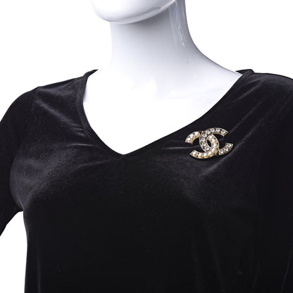 Chanel Pearl Crystal CC Brooch Gold Pearly White 2 of 5