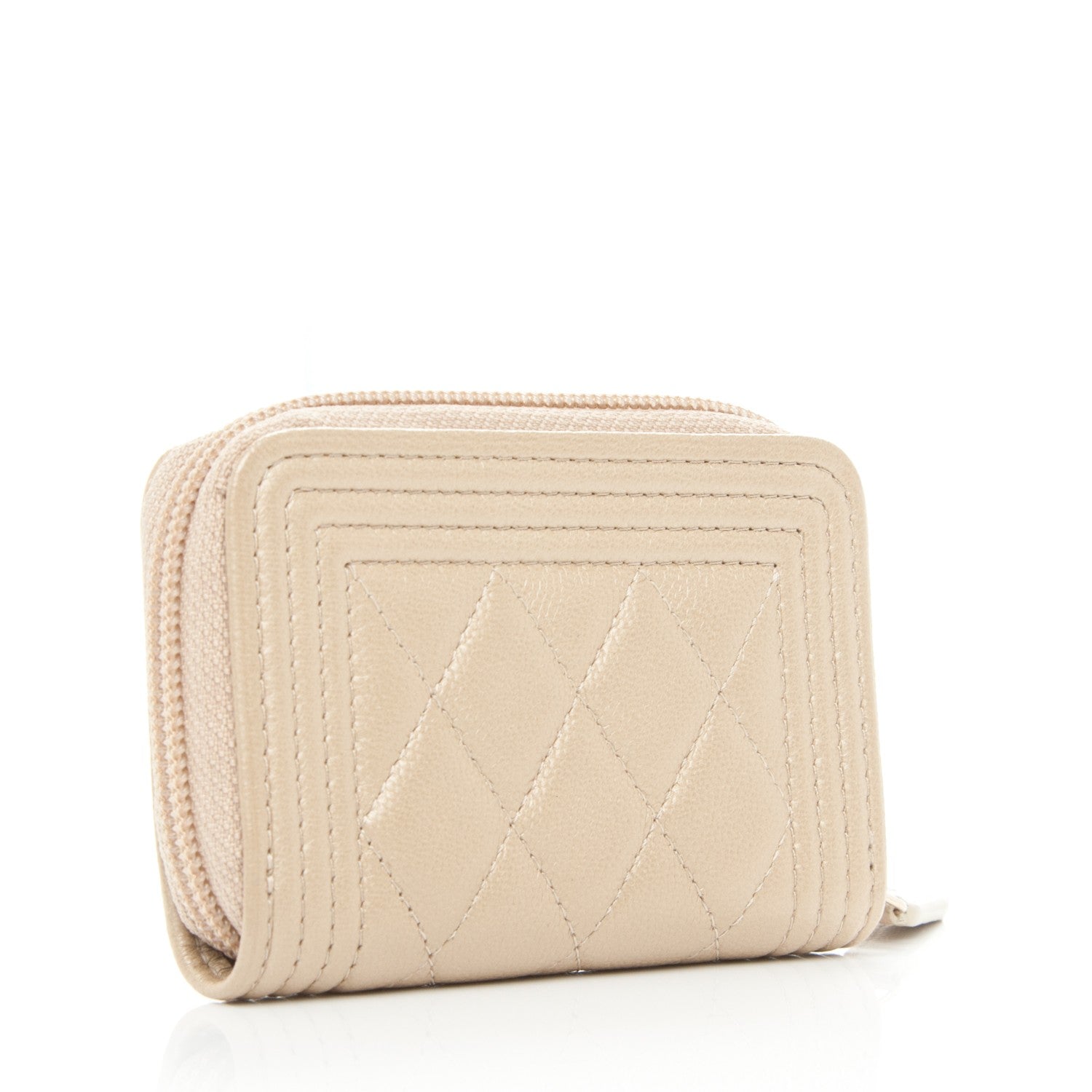Chanel Caviar Quilted Boy Zip Around Coin Purse Wallet Light Gold 3 of 7