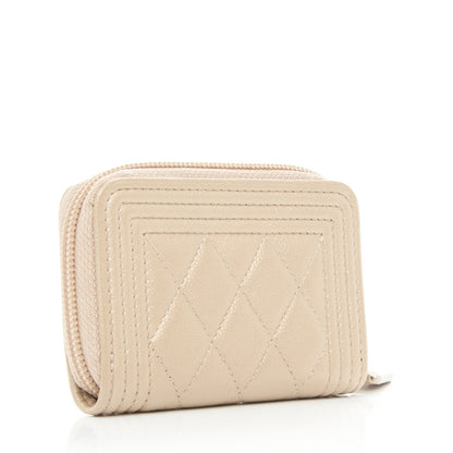 Chanel Caviar Quilted Boy Zip Around Coin Purse Wallet Light Gold 3 of 7