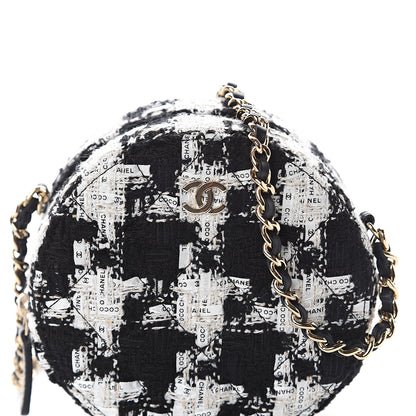 Chanel Tweed Quilted Round Clutch With Chain Black Ecru White 7 of 9