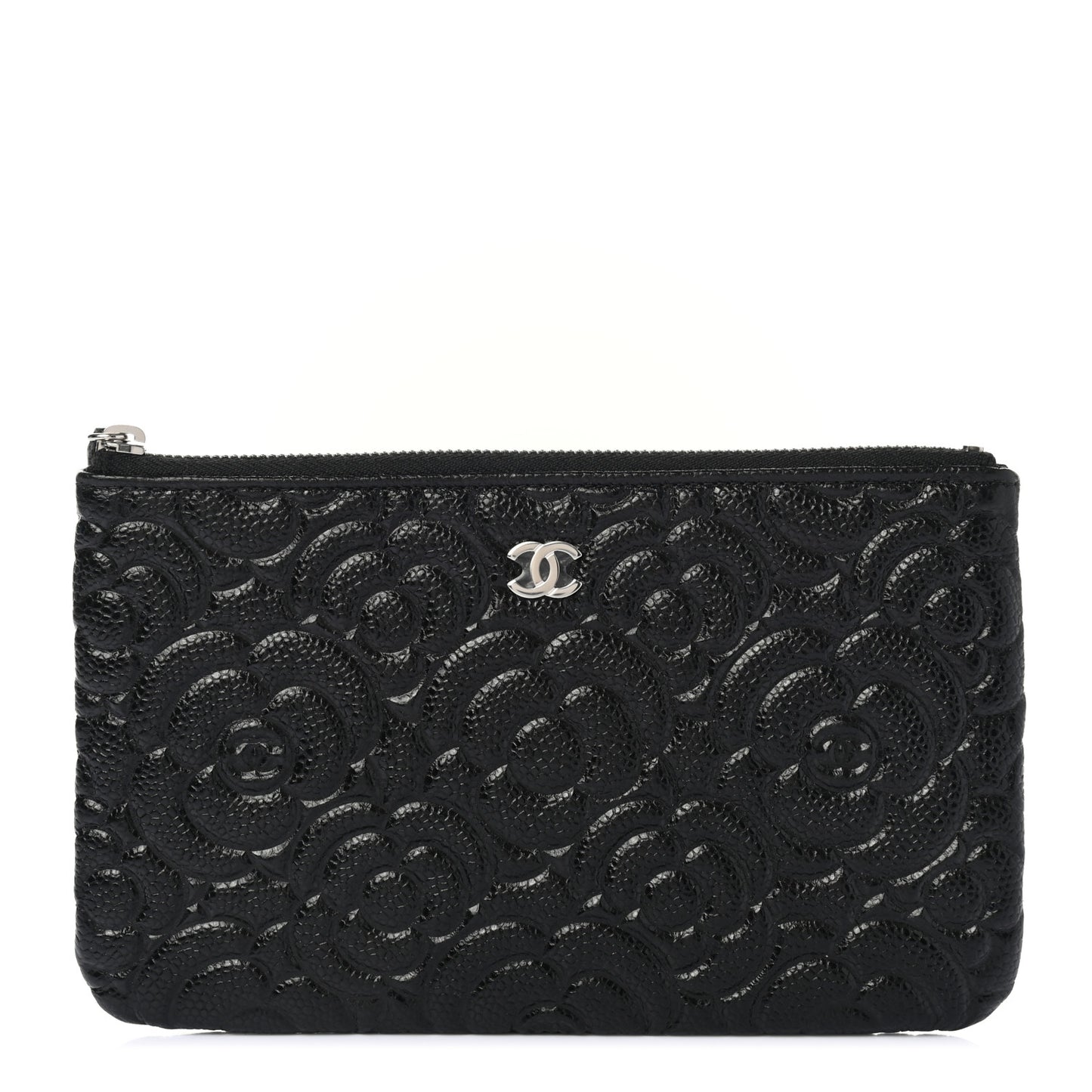 Caviar Camellia Embossed Cosmetic Pouch Black