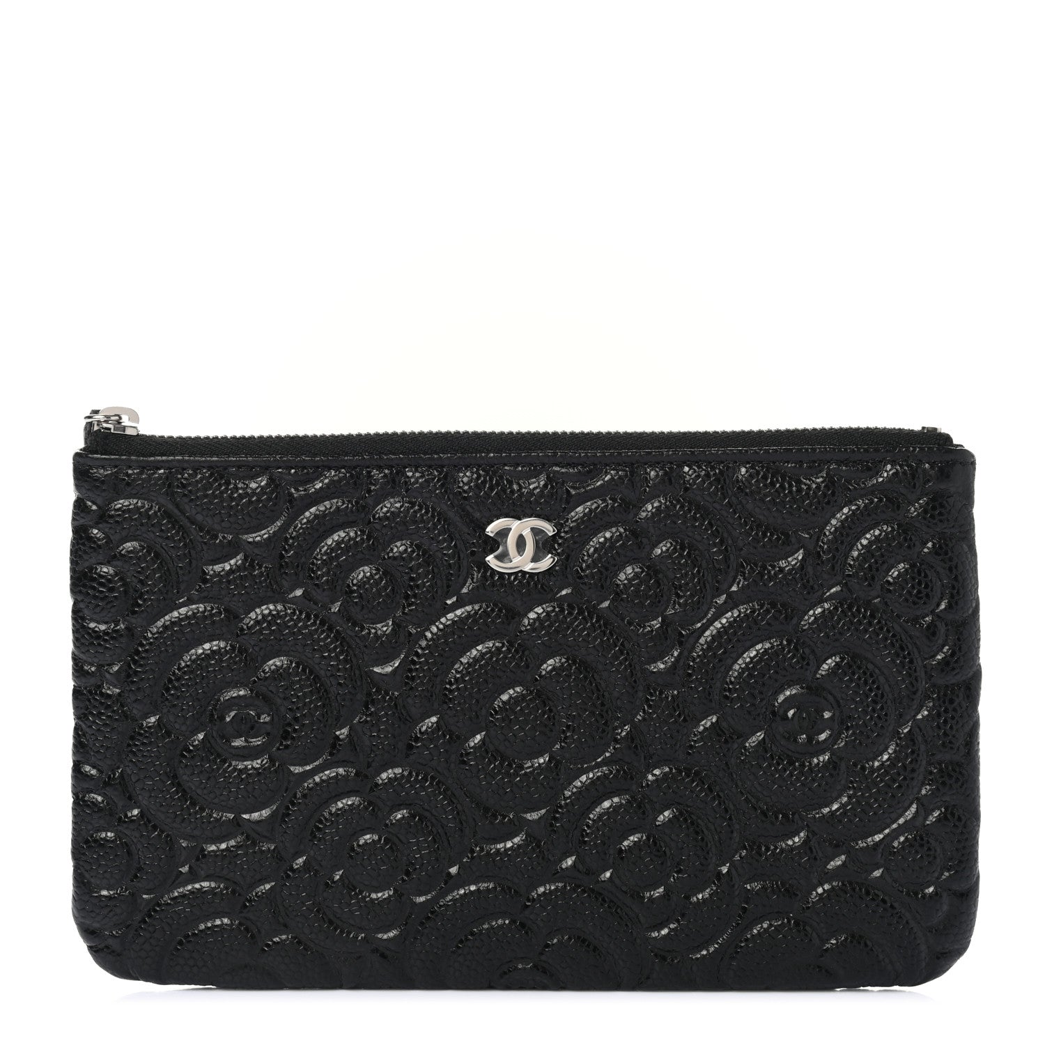 Chanel Caviar Camellia Embossed Cosmetic Pouch Black 1 of 7