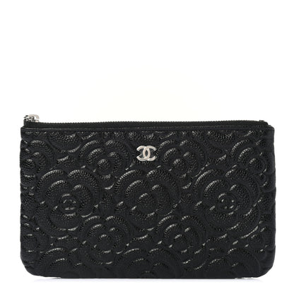 Chanel Caviar Camellia Embossed Cosmetic Pouch Black 1 of 7