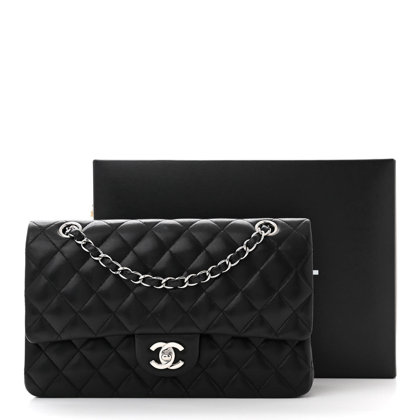 Lambskin Quilted Medium Double Flap Black