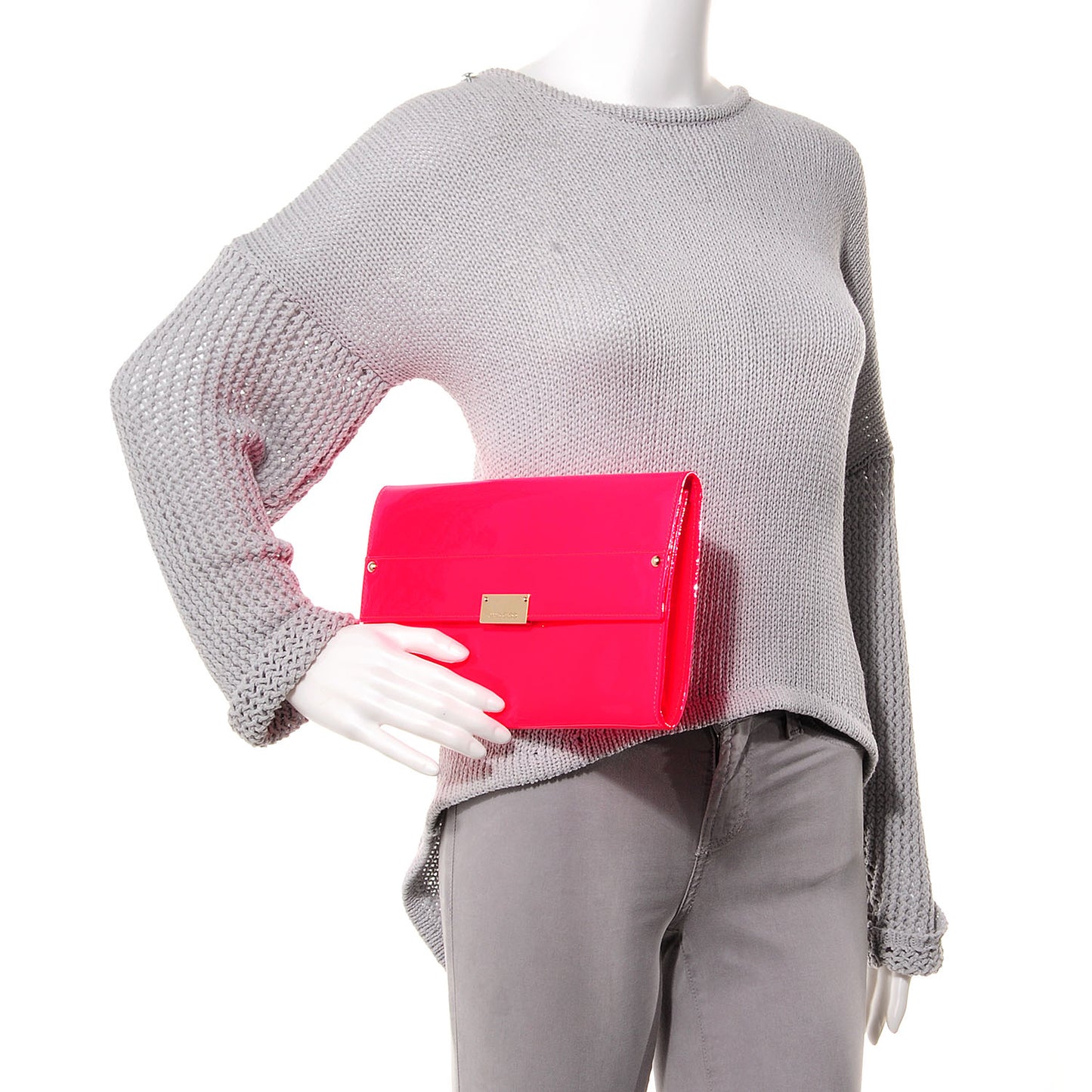 Patent Leather Reese Flap Clutch Neon Fuchsia