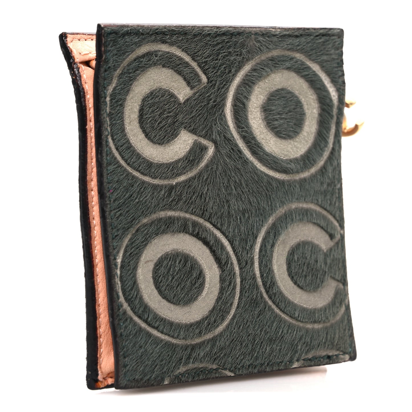 Pony Hair CocoDouble Key Pouch Green Rose