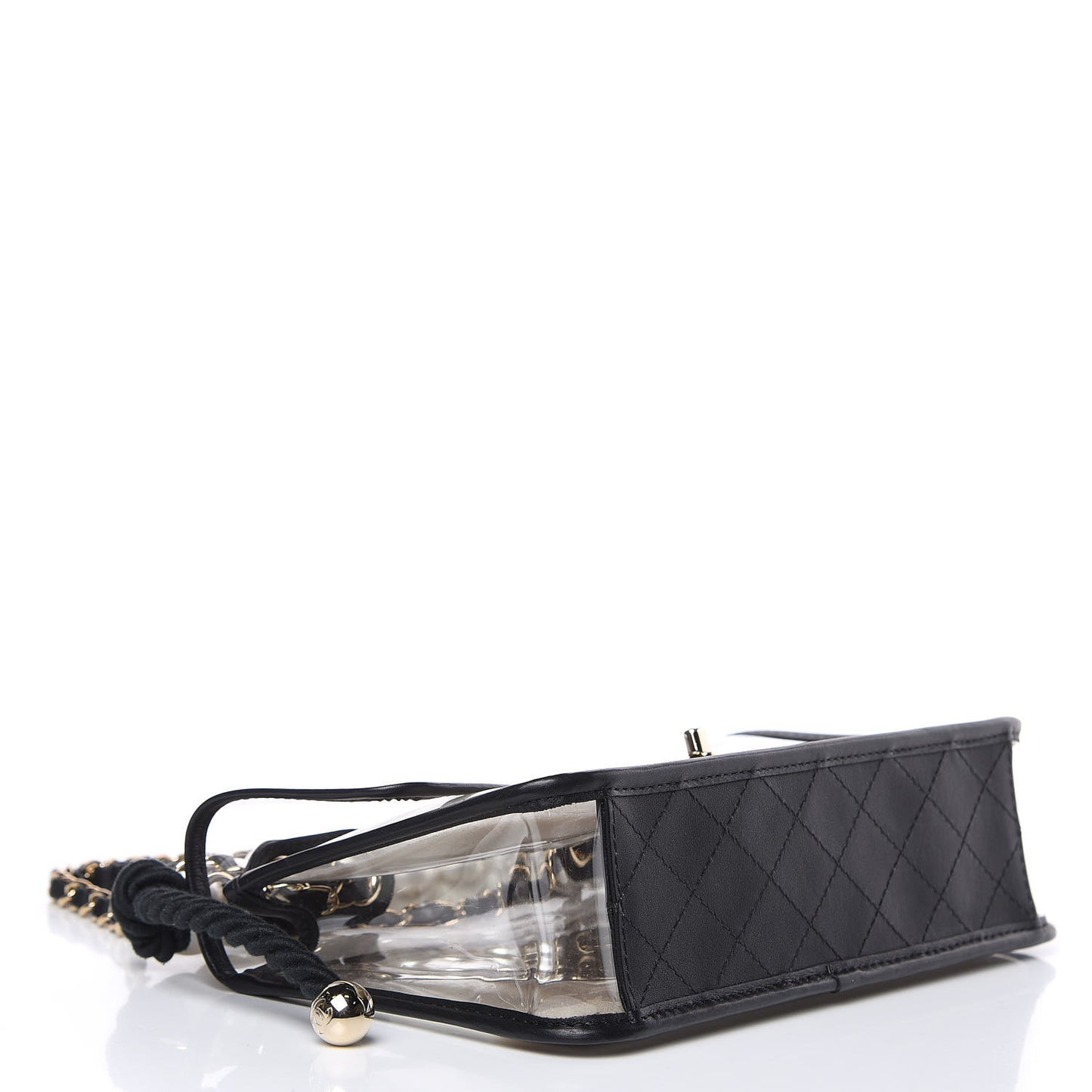 Lambskin PVC Sand By The Sea Flap With Pearl Strap Black