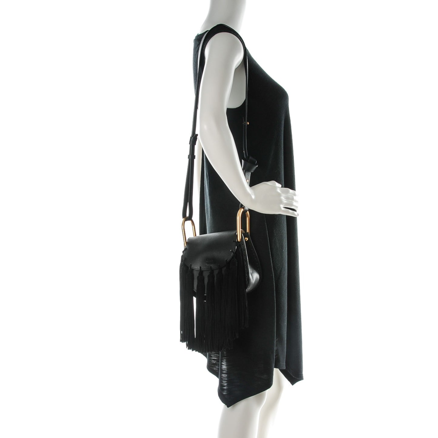 Calfskin Mini Hudson Fringe Shoulder Bag Black