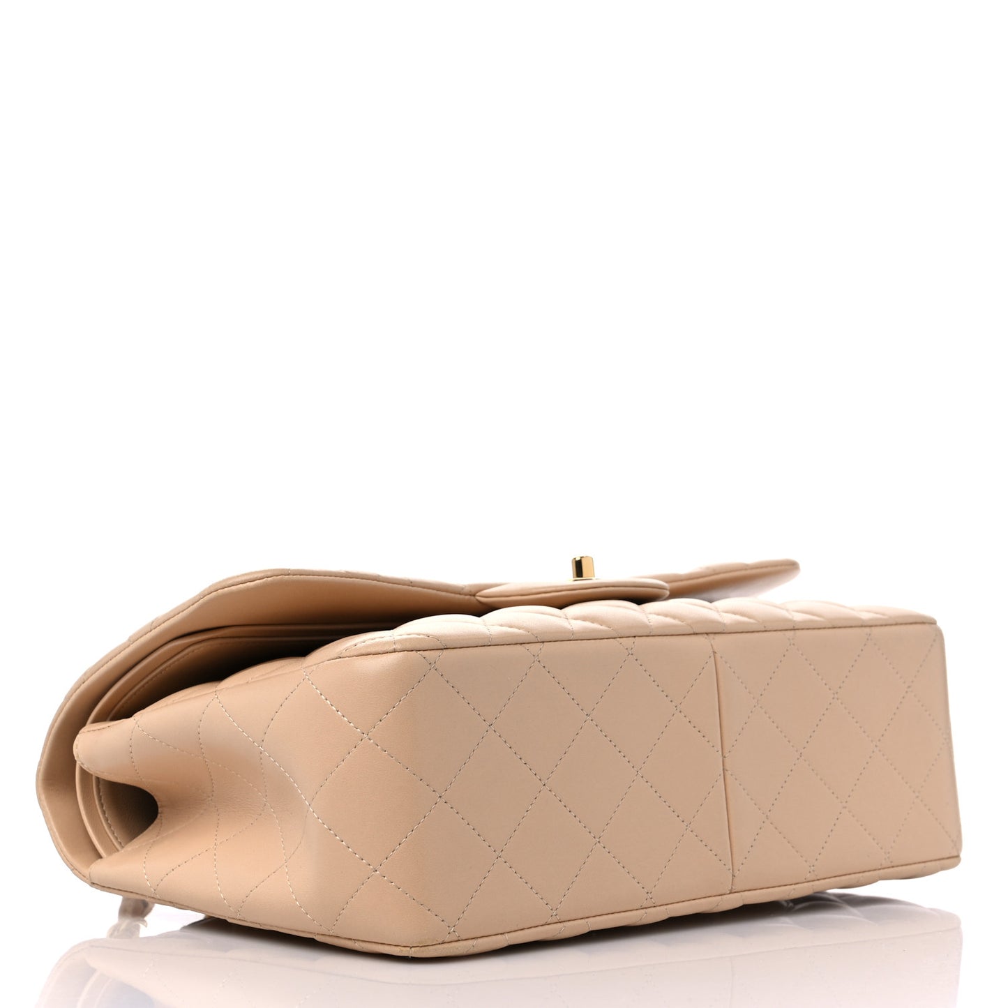 Lambskin Quilted Jumbo Double Flap Beige