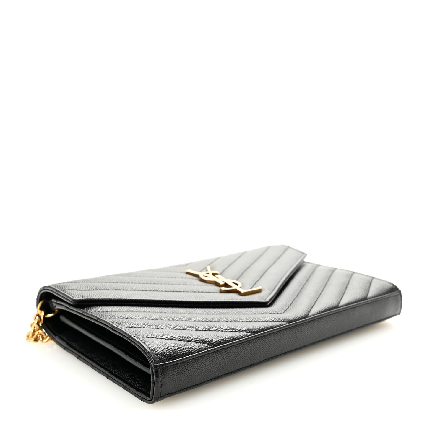 Grain De Poudre Matelasse Chevron Monogram Chain Wallet Black