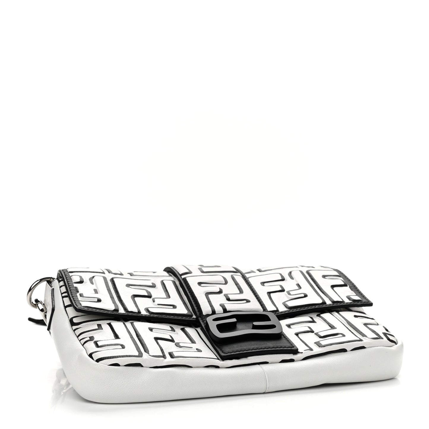 X JOSHUA VIDES Nappa FF Embossed Mini Belt Baguette Bag White Black