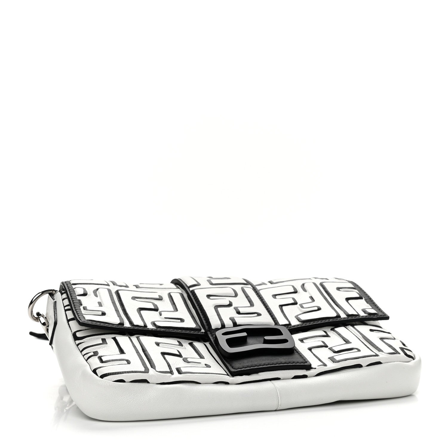 Fendi X JOSHUA VIDES Nappa FF Embossed Mini Belt Baguette Bag White Black 4 of 12