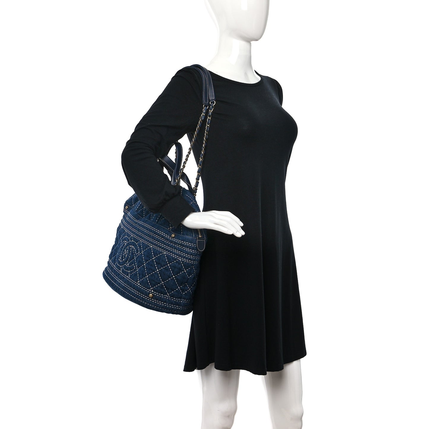 Denim Quilted CC Denim Trip Shoulder Bag Blue