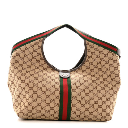 Gucci GG Monogram Web Large Giglio Tote Beige Brown 1 of 12