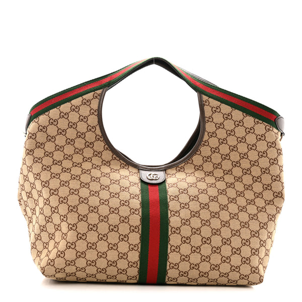 Gucci GG Monogram Web Large Giglio Tote Beige Brown 1855724
