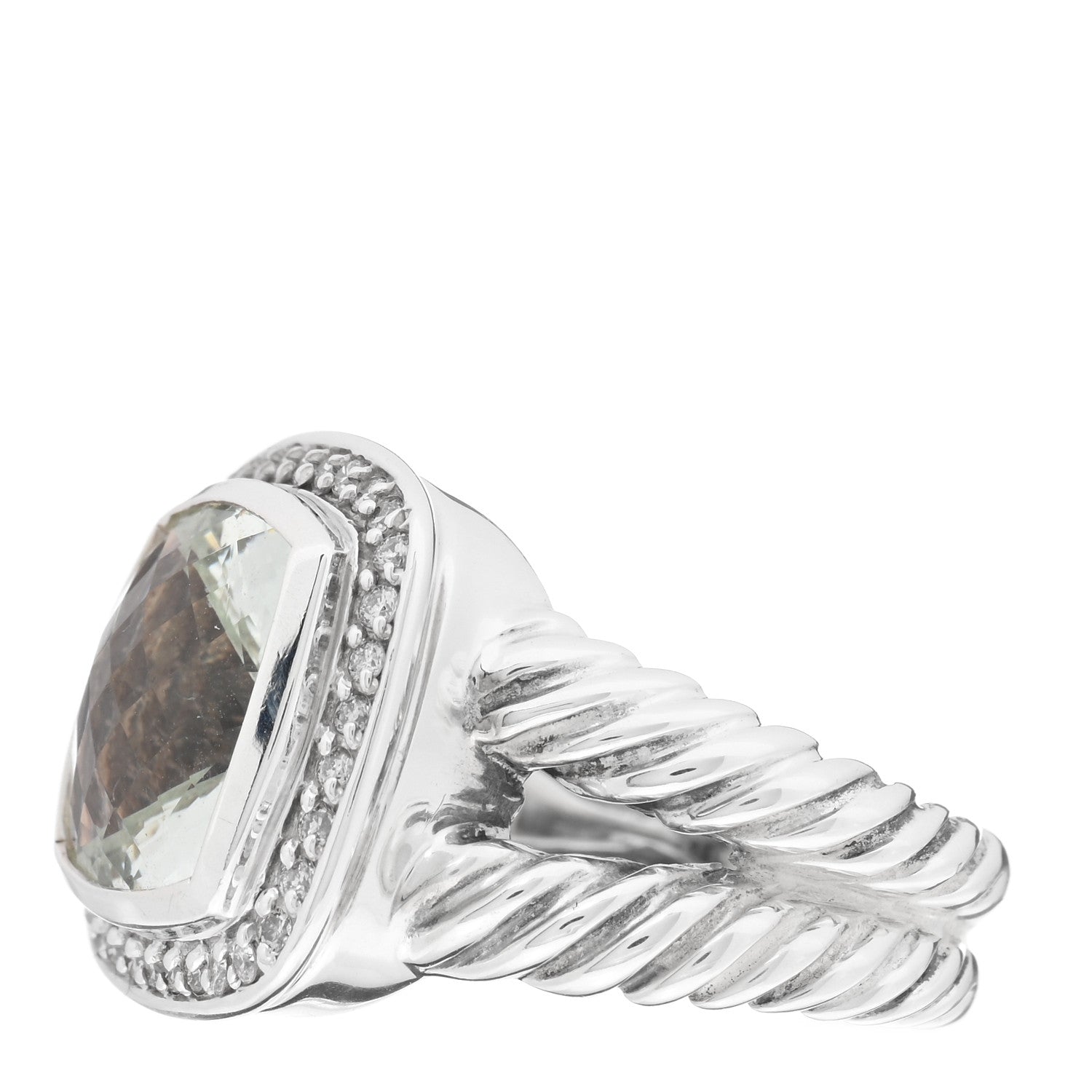David Yurman Sterling Silver Diamond Prasiolite 11mm Albion Ring 53 6.25 3 of 5