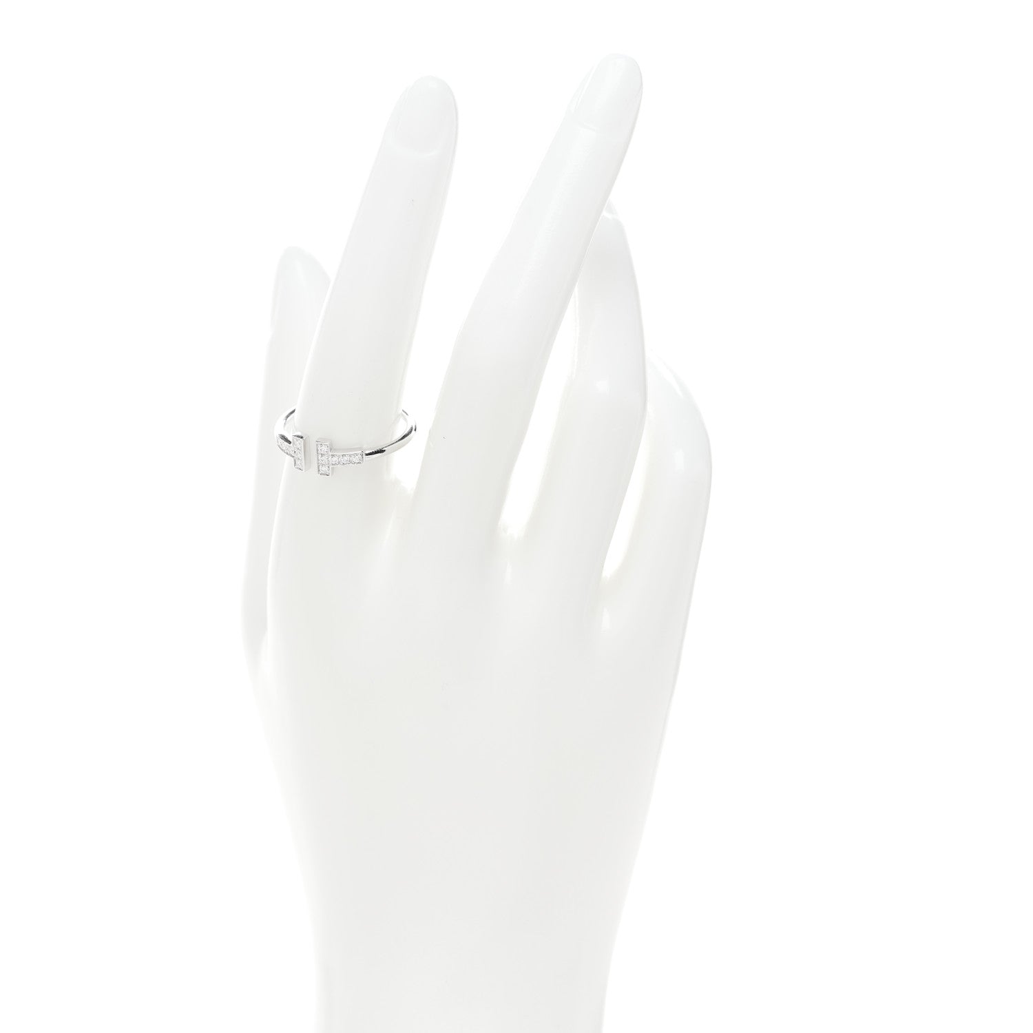 Tiffany 18K White Gold Diamond T Wire Ring 58 8.25 2 of 4