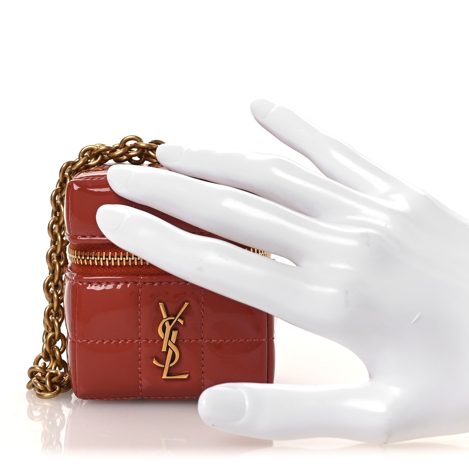 Saint Laurent Patent Calfskin Cassandre Matelasse Carre Mini Cube On Chain Mild Rose 2 of 9