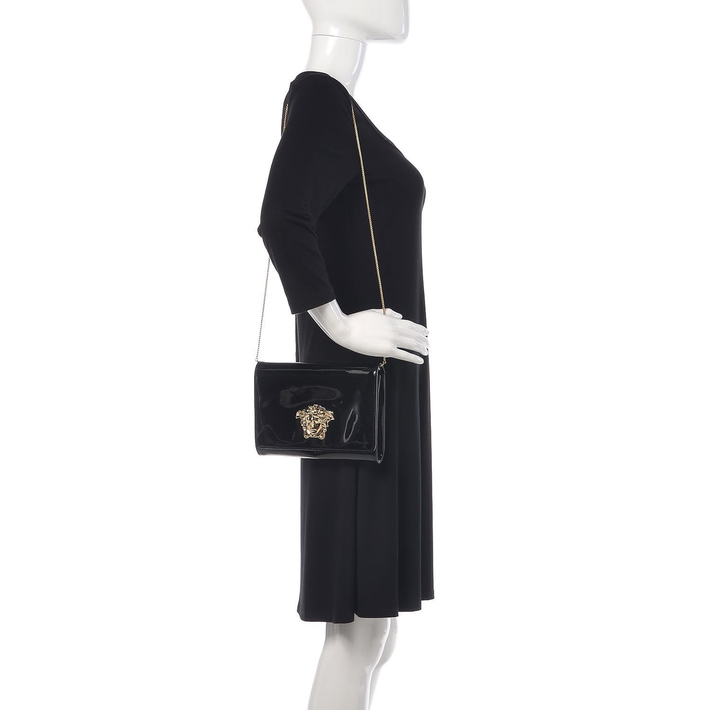 Patent Palazzo Medusa Chain Evening Bag Black