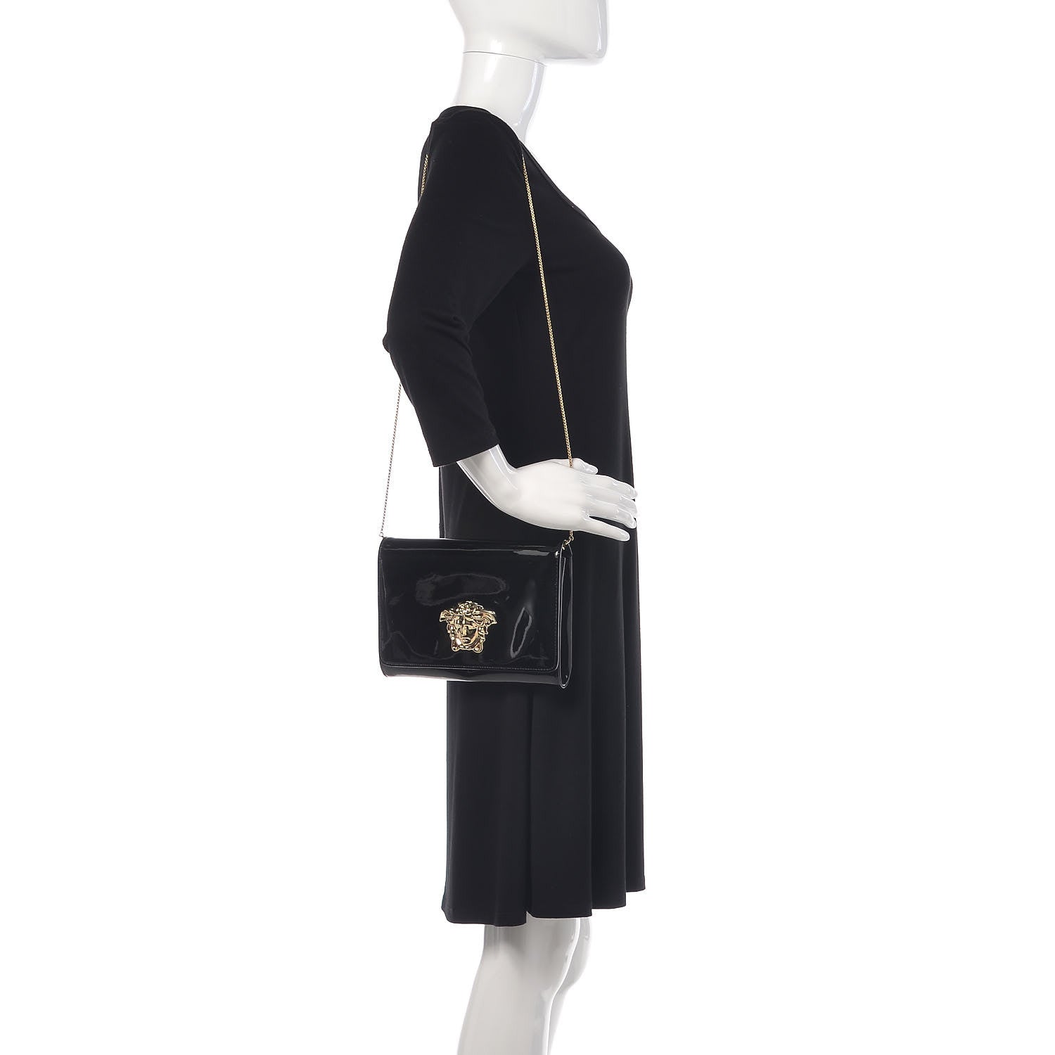 Versace Patent Palazzo Medusa Chain Evening Bag Black 2 of 12