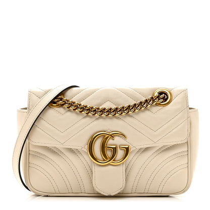 Gucci Calfskin Matelasse Mini GG Marmont Shoulder Bag White 1 of 9