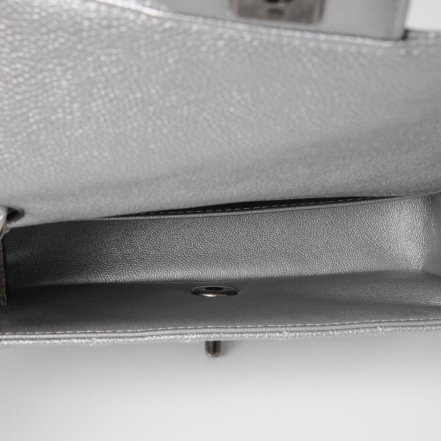 Metallic Caviar Quilted Mini Rectangular Flap Silver
