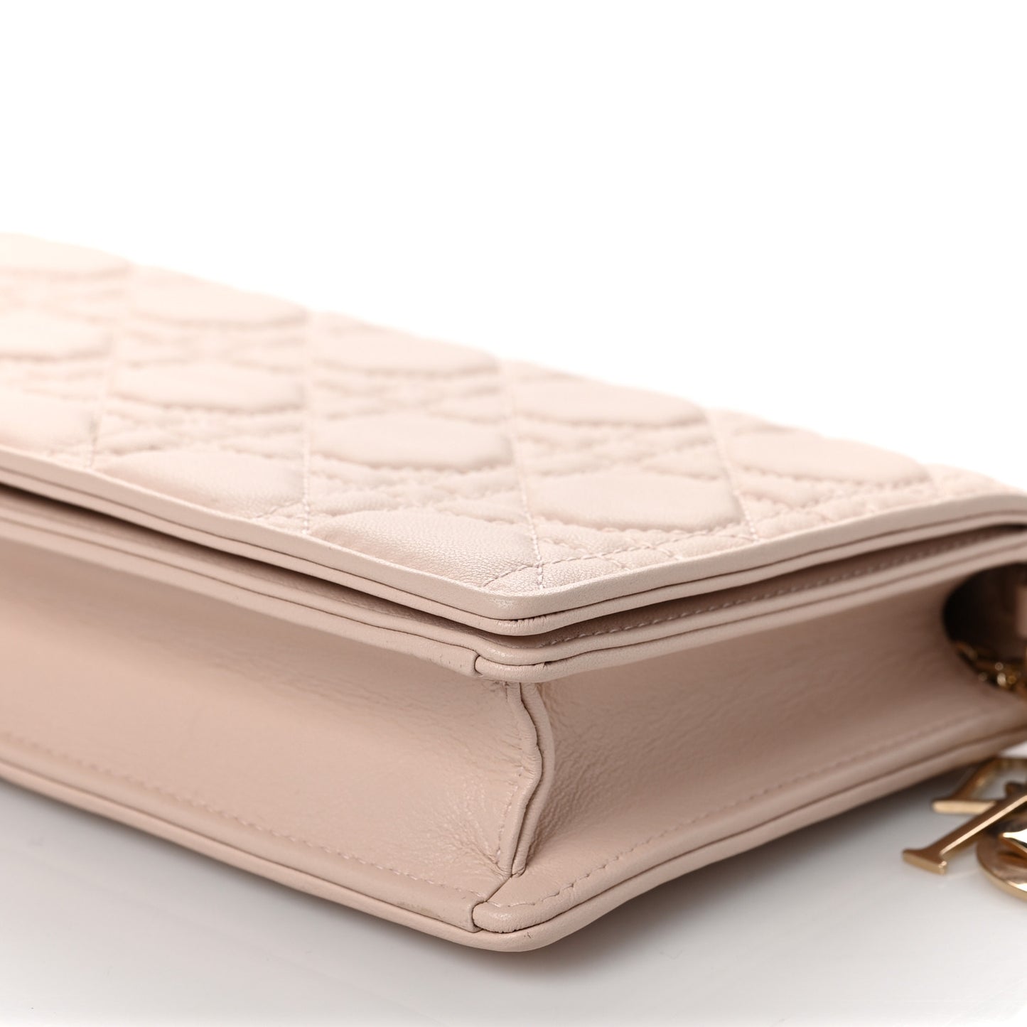 Lambskin Cannage Lady Dior Chain Wallet Beige