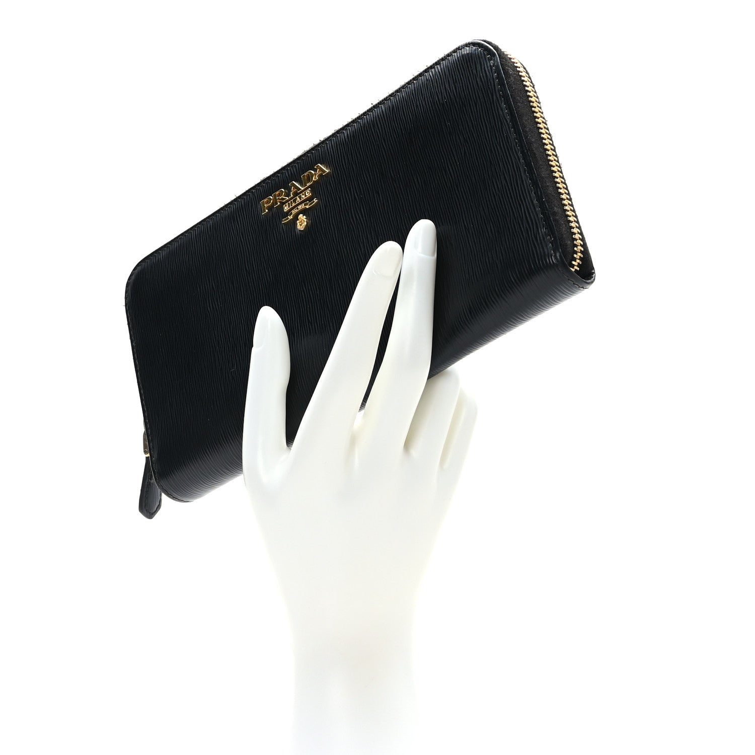 Prada Vitello Move Bi-Color Zip Around Wallet Black Lacca 2 of 10